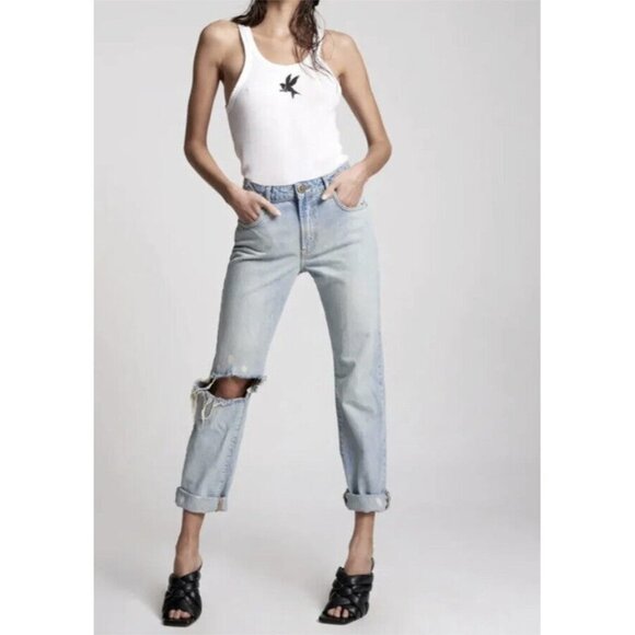 One Teaspoon Awesome Baggies Jeans Light Wash Denim Distressed Kansas Blue Sz 27 - Picture 1 of 8